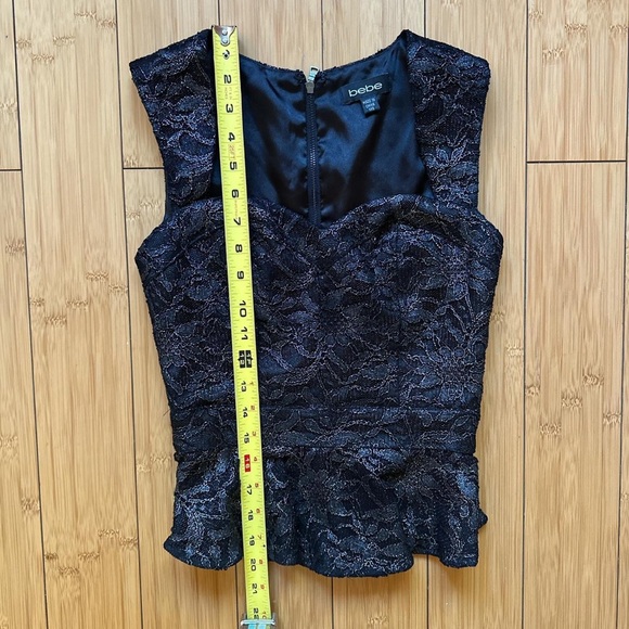 Bebe black and silver lace peplum top XXS - Picture 5 of 7